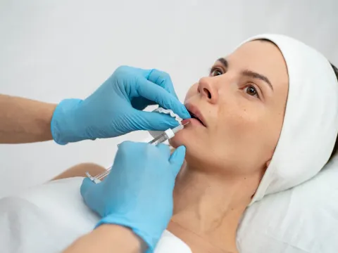 Aplicación de ácido hialurónico en los labios