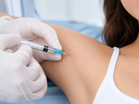 Aplicación de toxina botulínica en la axila para tratar la hiperhidrosis
